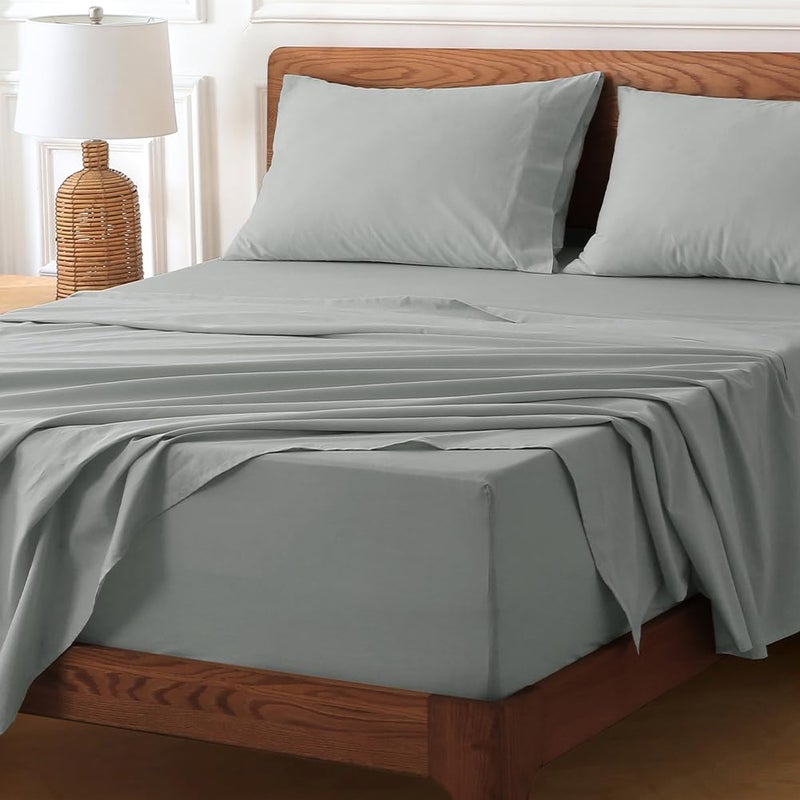 HYPREST Extra Deep Pocket Queen Sheet Sets Fits 18"-24" in Thick Mattress -100% Cotton Queen Sheet Set,Light Grey Sheets Soft Wrinkle Free Cooling Sheet Sets for Queen Bed Deep Pocket - Image 5